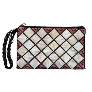 VTG Mad by Design Handmade Beaded Silk Mother of Pearl Mosaic Wristlet Clutch